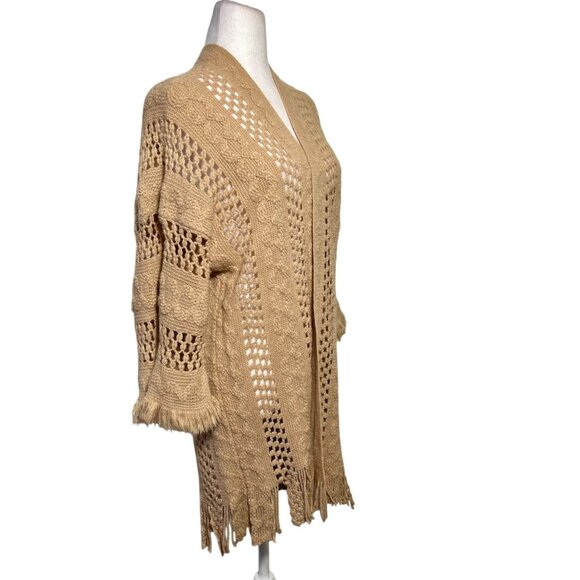 Oversized Slouchy Fringe Long Granola Crochet Sweater Chunky Brown Indie Boho - Picture 3 of 12